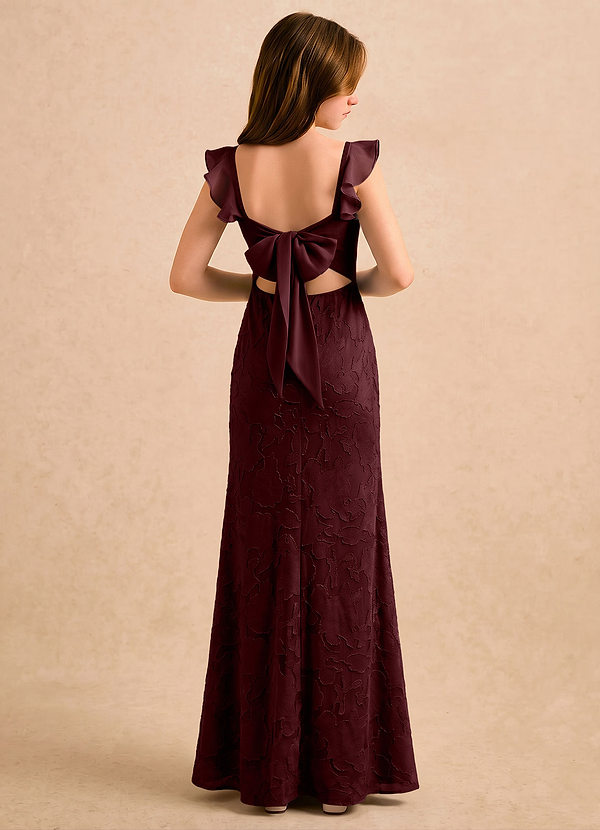 Azazie Novanlie Girls Formal Flower Girl Dresses Cabernet Mermaid Bow Floral Burnout Dress image1