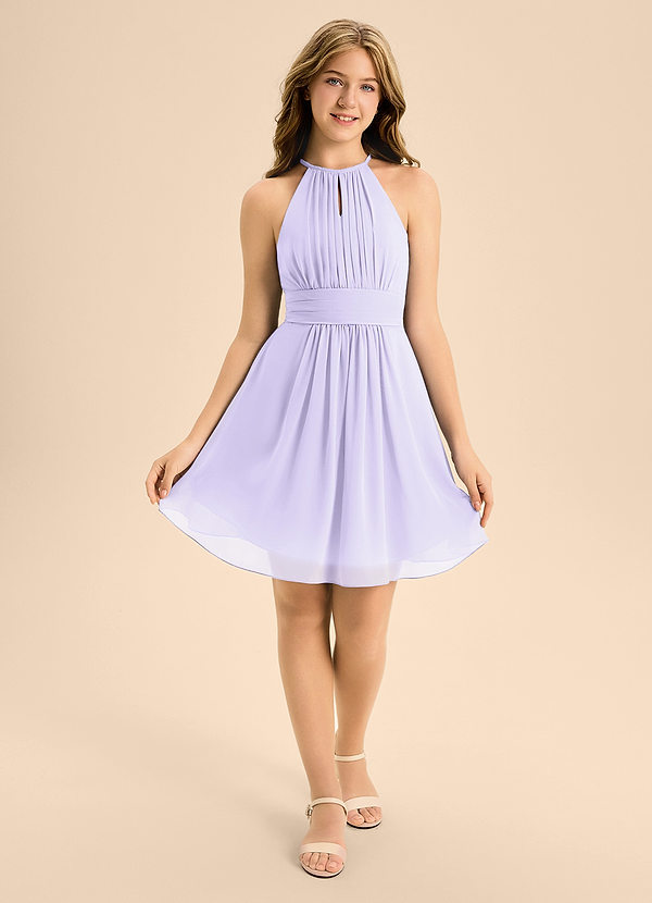 Azazie Bonnie Junior Lilac A-Line Pleated Chiffon Dress image1