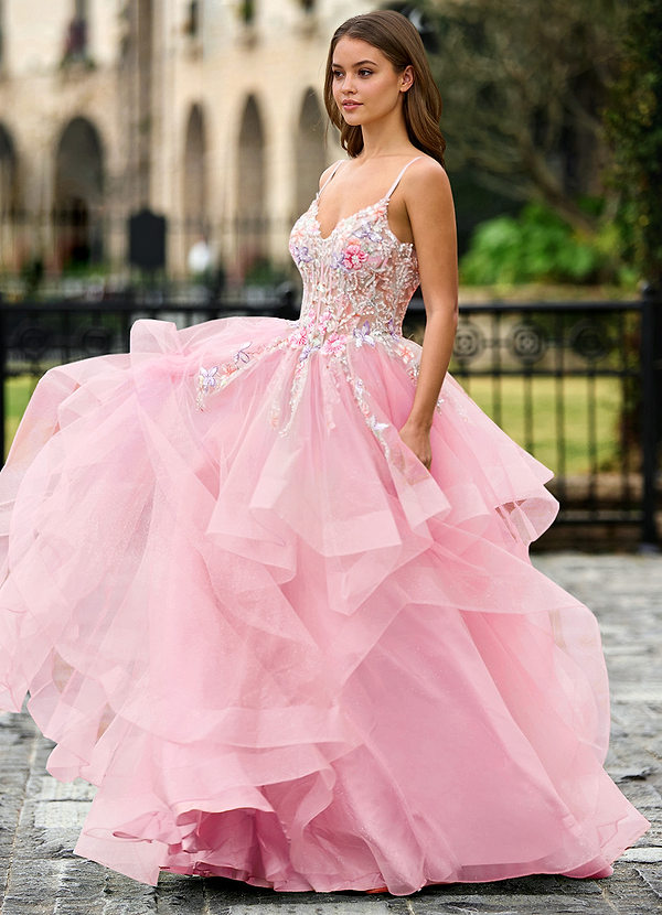 Goartrume Pink Mermaid Tulle Prom Dress image1