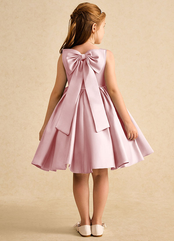 Azazie Jessie Abiti da Damigella Bambina Abito A-Line in Raso Opaco Fiocco Rosa Cipria image1