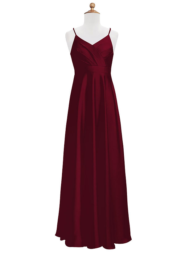 Azazie Avelina Junior Robe Trapèze en Satin extensible Plissée Bourgogne image1