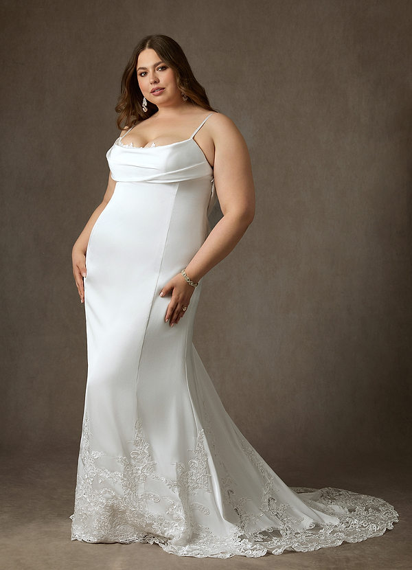 Azazie Eliora Suknie ślubne Dopasuj i pochyl Satyna elastyczna Pociąg Kapliczny Sukienka image1