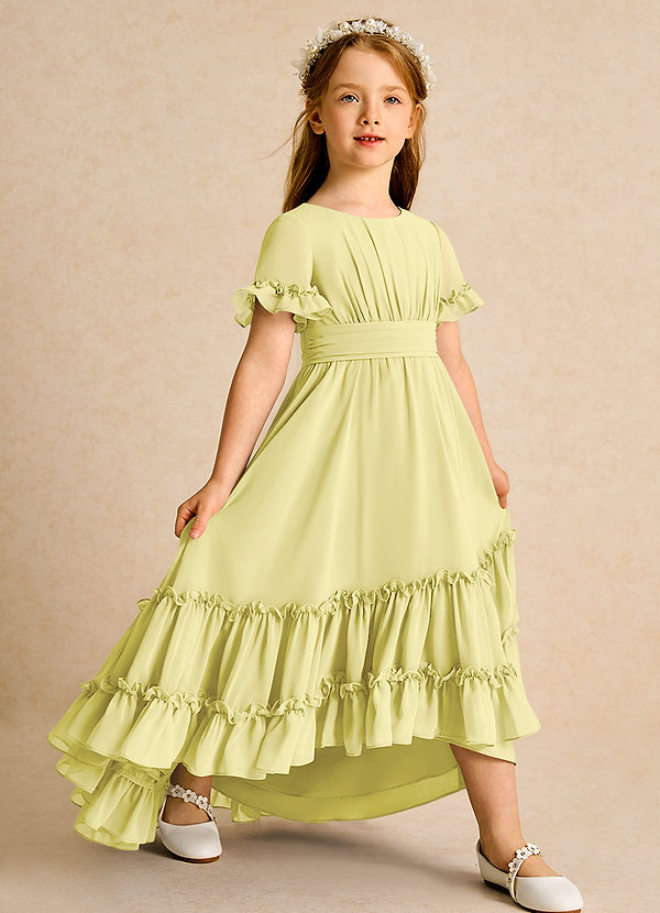 Azazie Kass Flower Girl Dresses Lemon Sorbet A-Line Pleated Chiffon Dress image1