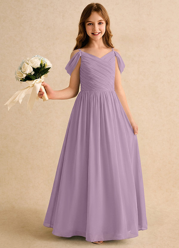 Azazie Chelo Girls Formal Flower Girl Dresses Wisteria A-Line Pleated Chiffon Dress image1