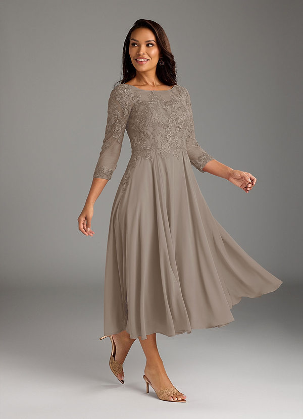 Azazie Marge Mother of the Brides Dresses Taupe A-Line Scoop Lace Chiffon Dress image1