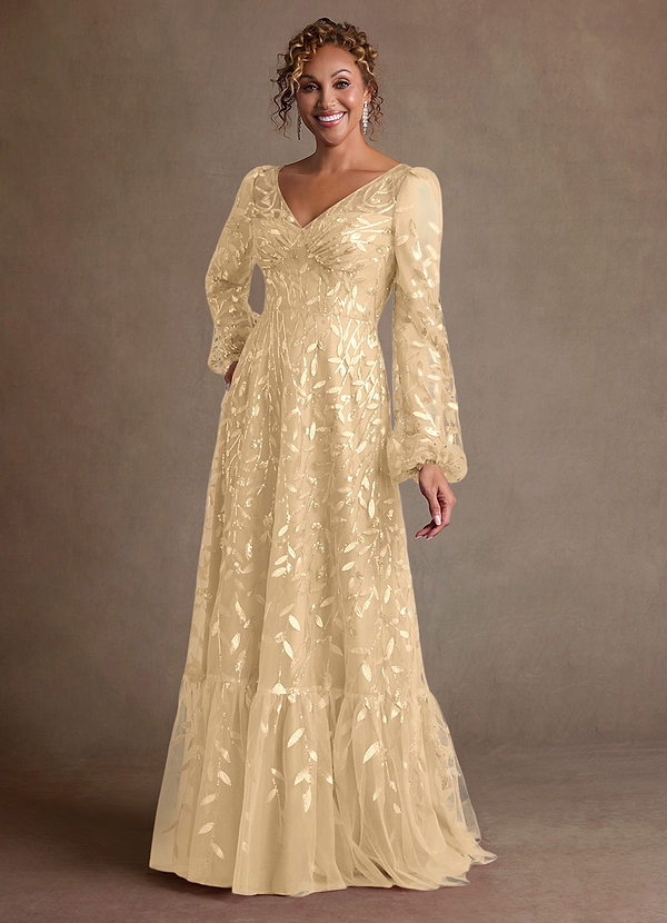 Azazie Mazie Abiti da Mamma Sposa Abito A-Line in Tulle Pizzo Champagne image1