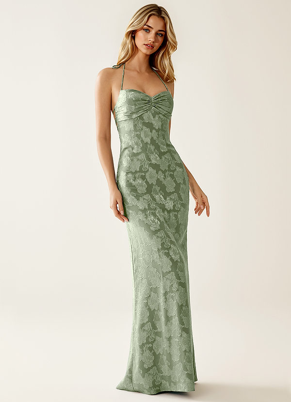 Angena Hellgrün Jacquard-Partykleid mit offenem Rücken image1