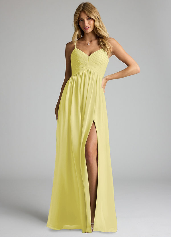 Azazie Alia Bridesmaid Dresses Lemon Sorbet A-Line Pleated Chiffon Dress image1