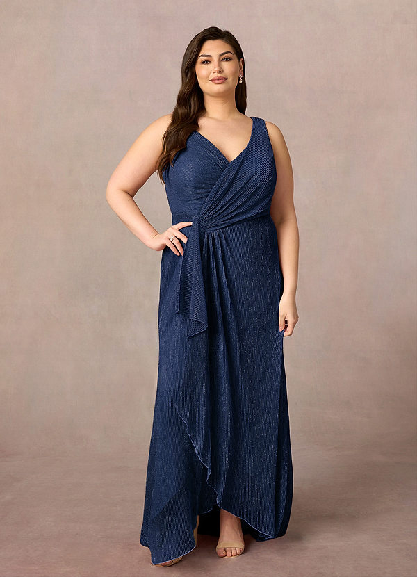 Azazie Tuscon Mother of the Brides Dresses Dark Navy A-Line Ruched Metallic Mesh Dress image1
