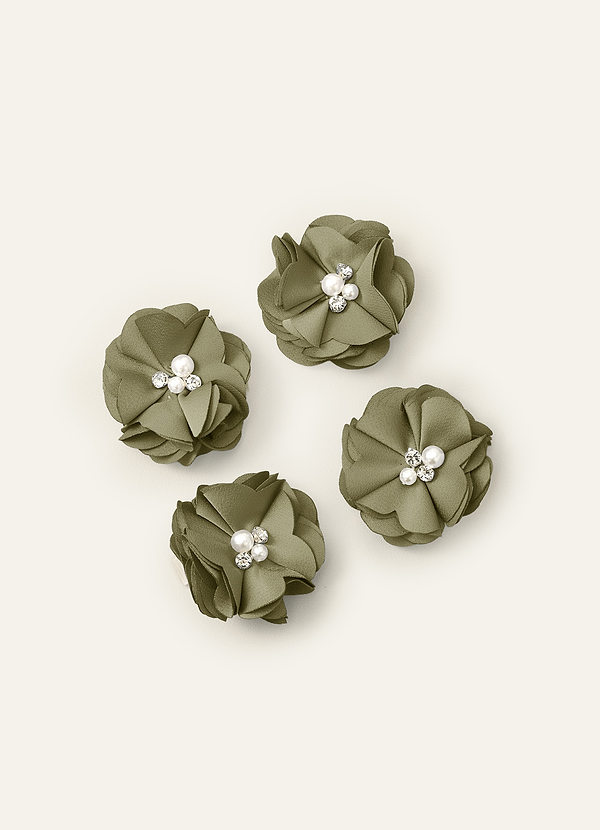 front Juego de cuatro pinzas para el cabello de satén elástico de colores a juego