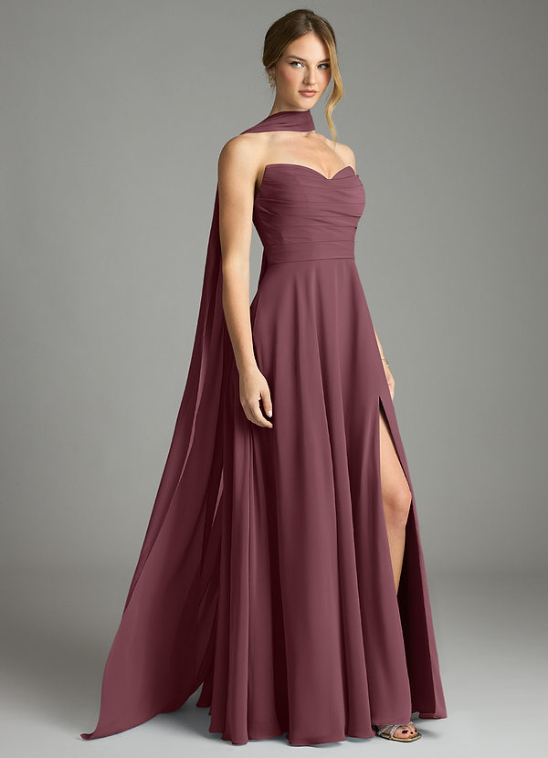 Azazie Ayla Abiti da Damigella Abito A-Line in Chiffon Scollo a Cuore Sangria image1