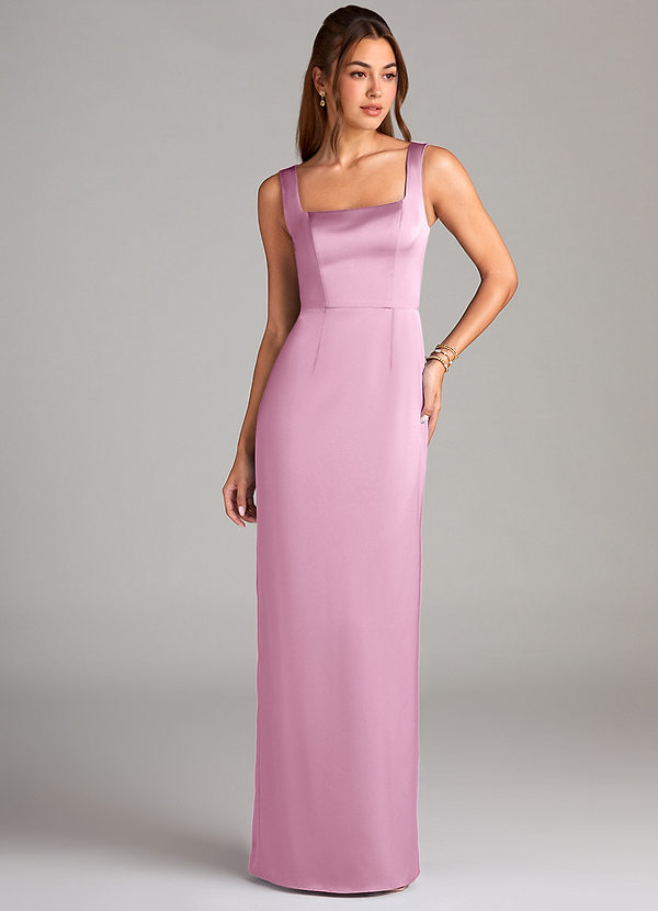 Azazie Flori Bridesmaid Dresses Candy Pink Sheath Side Slit Stretch Satin Dress image1