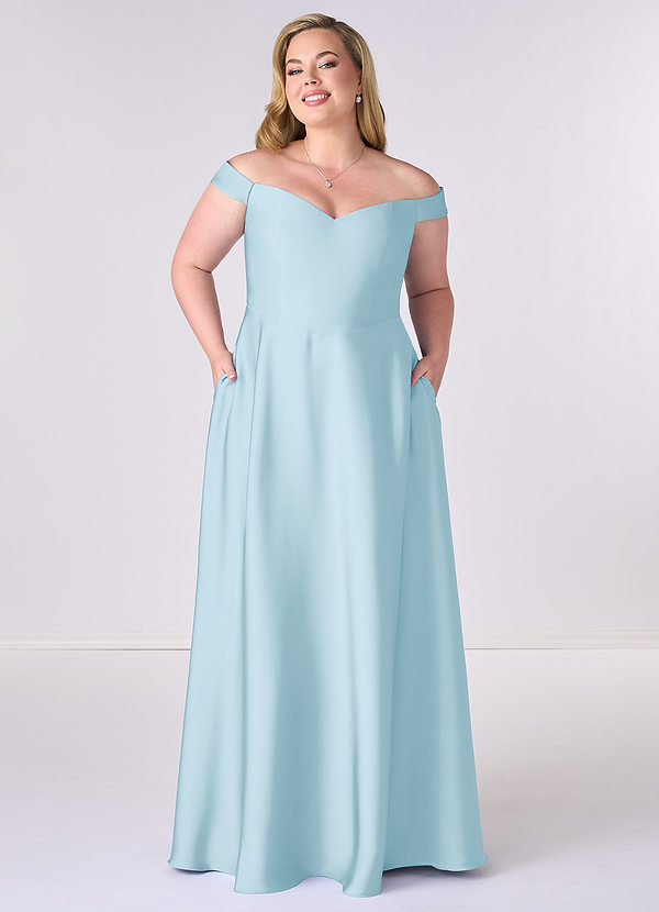 Barbie ♥ Azazie Brautjungfernkleider Wandelbar A-Linie Schulterfrei Stretch-Satin Kleid Himmelblau image1