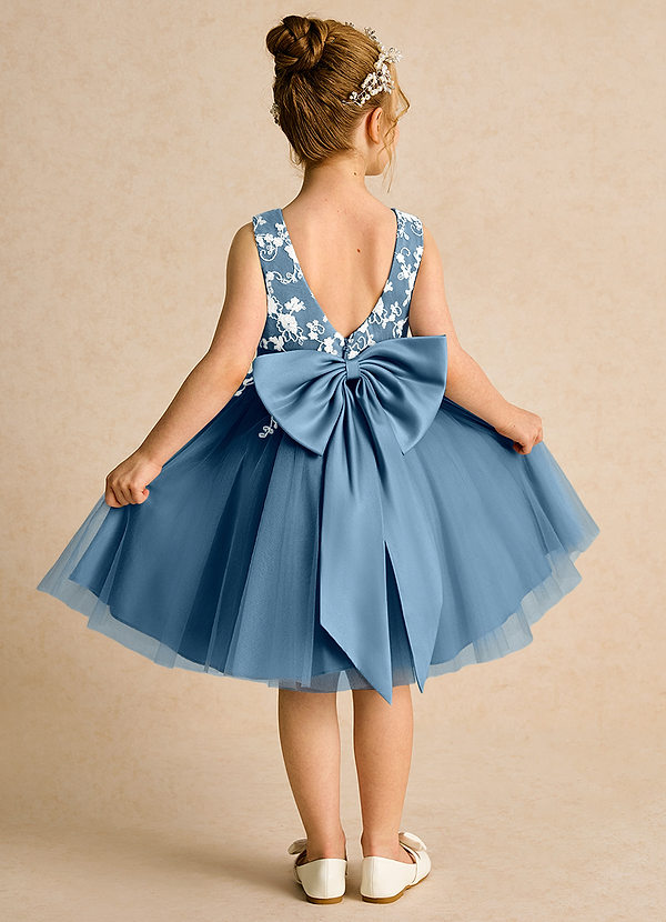 Azazie Butterfly Blumenkinder Kleider A-Linie Spitze Kleid Bermudablau image1