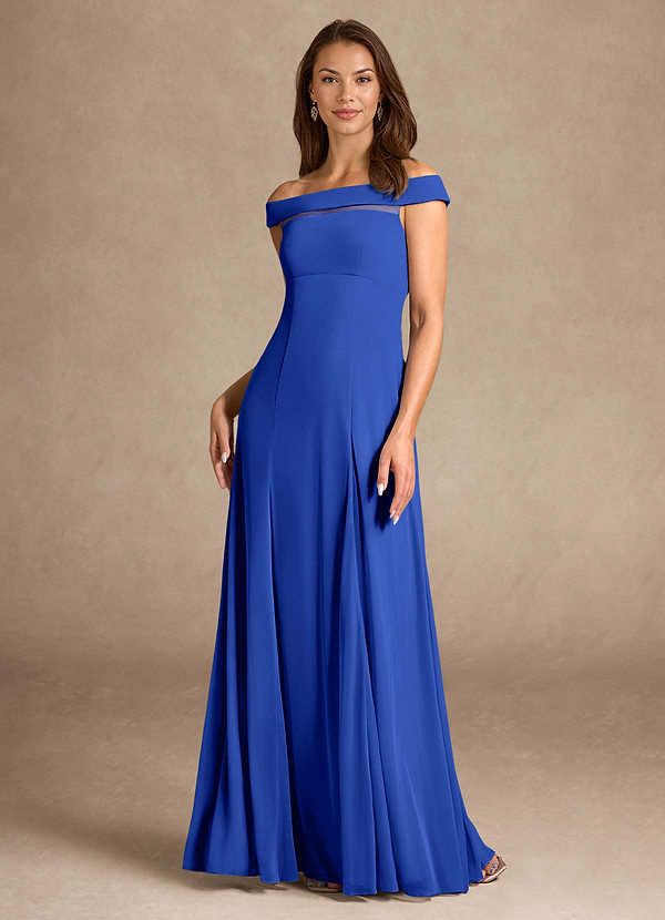 Azazie Ewa Abiti da Mamma Sposa Abito A-Line in Maglia a Spalla Scoperta Blu Reale image1