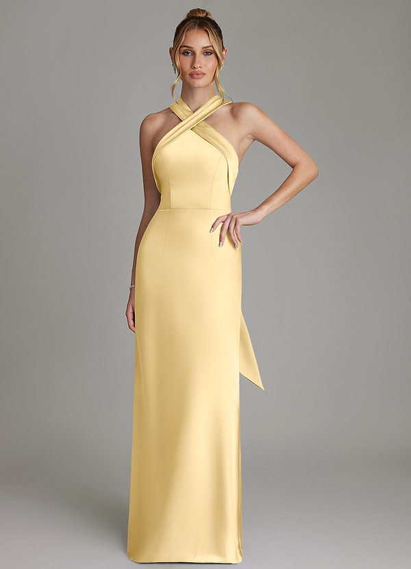 Azazie June Bridesmaid Dresses Butter Sheath Stretch Satin Dress image1