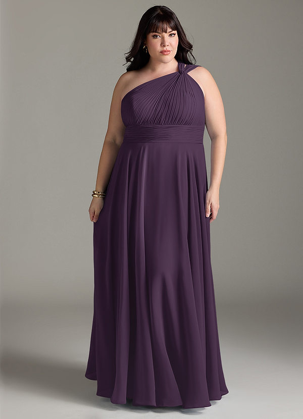 Azazie Charlize Bridesmaid Dresses Plum A-Line One Shoulder Chiffon Dress image1