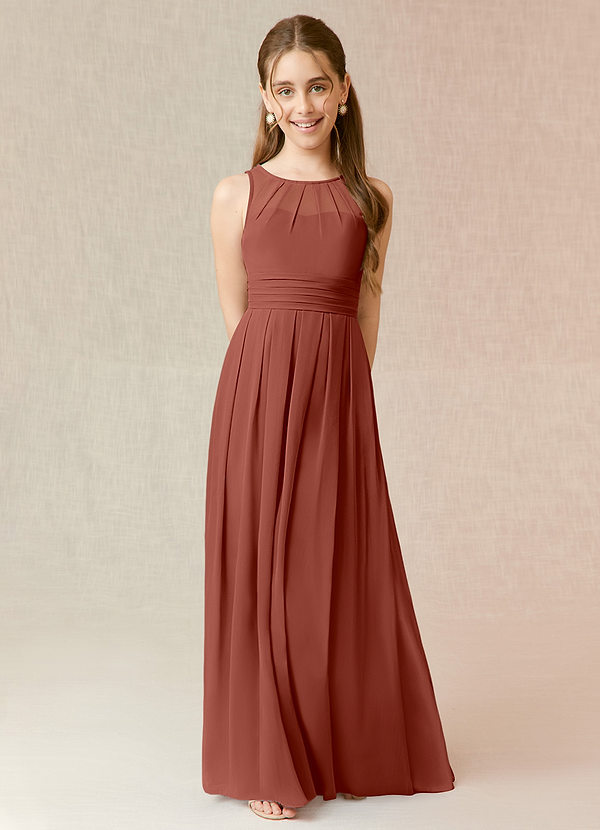 Azazie Bibiane Junior Auburn A-Line Pleated Chiffon Dress image1