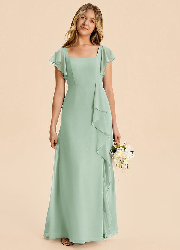 Azazie Noah Junior Agave A-Line Ruched Chiffon Dress image1