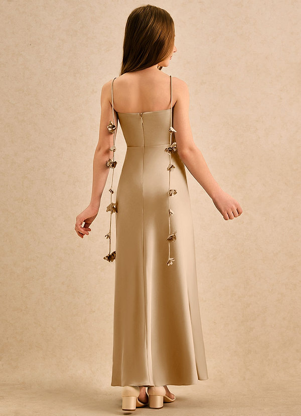 Azazie Kandi Girls Formal Flower Girl Dresses Gold A-Line Sweetheart Neckline Stretch Satin Dress image1