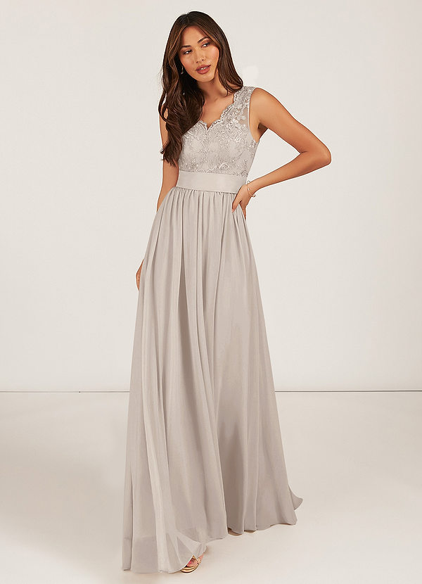 Azazie Gertrude Bridesmaid Dresses Frost A-Line Lace Chiffon Dress image1