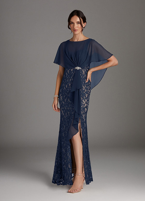 Azazie Lemus Mother of the Brides Dresses Dark Navy Taupe Sheath Sequins Chiffon Dress image1