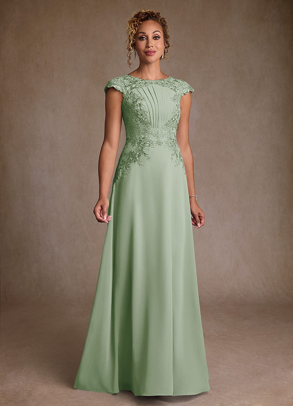 Azazie Christi Mother of the Brides Dresses Dusty Sage A-Line Lace Chiffon Dress image1