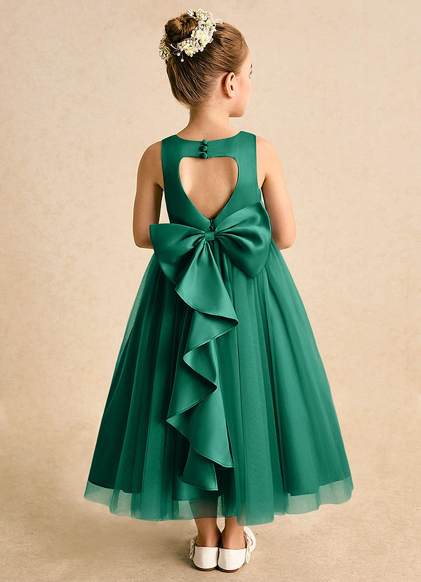 Azazie Solia Flower Girl Dresses Emerald Ball-Gown Bow Tulle Dress image1