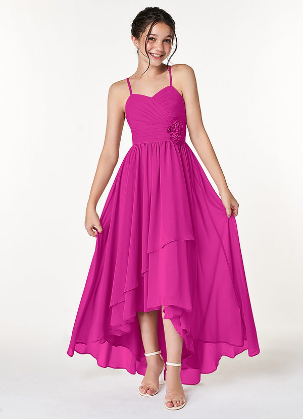 Azazie Catalina Junior Fuchsia A-Line Ruched Chiffon Dress image1
