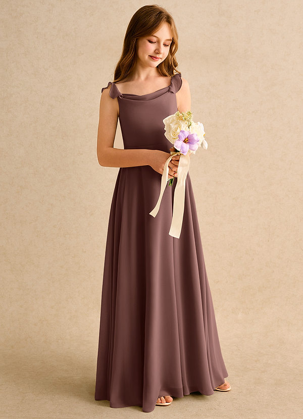 Azazie Puppy Girls Formal Flower Girl Dresses Espresso A-Line Pleated Chiffon Dress image1