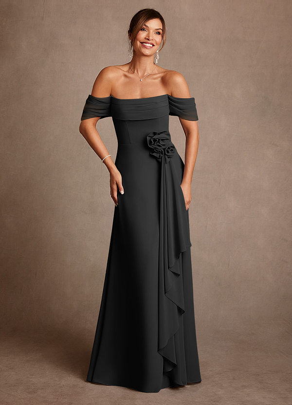 Azazie Amherst 신부의 어머니 드레스 A라인 오프 더 숄더 쉬폰 플로어 길이 드레스 image1