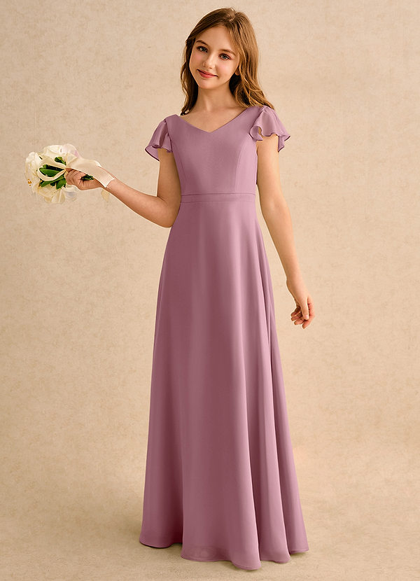Azazie Nari Junior Formal Flower Girl Dresses Vintage Mauve A-Line with Sleeves Chiffon Dress image1