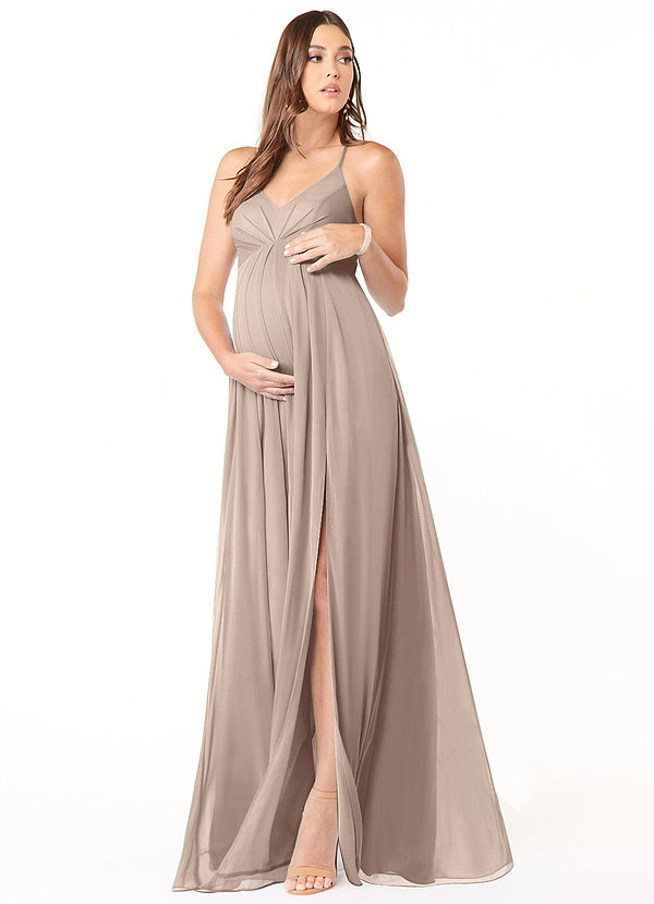 Azazie Annabelle Maternity Bridesmaid Dresses Vestido Linha A Plissado Comprimento do chão Malha image1