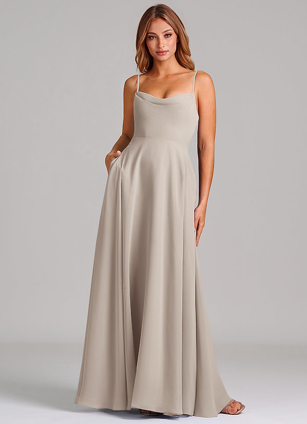 Azazie Elle Robes Demoiselle d'honneur Robe Trapèze en Mousseline de soie Plissée Givre image1