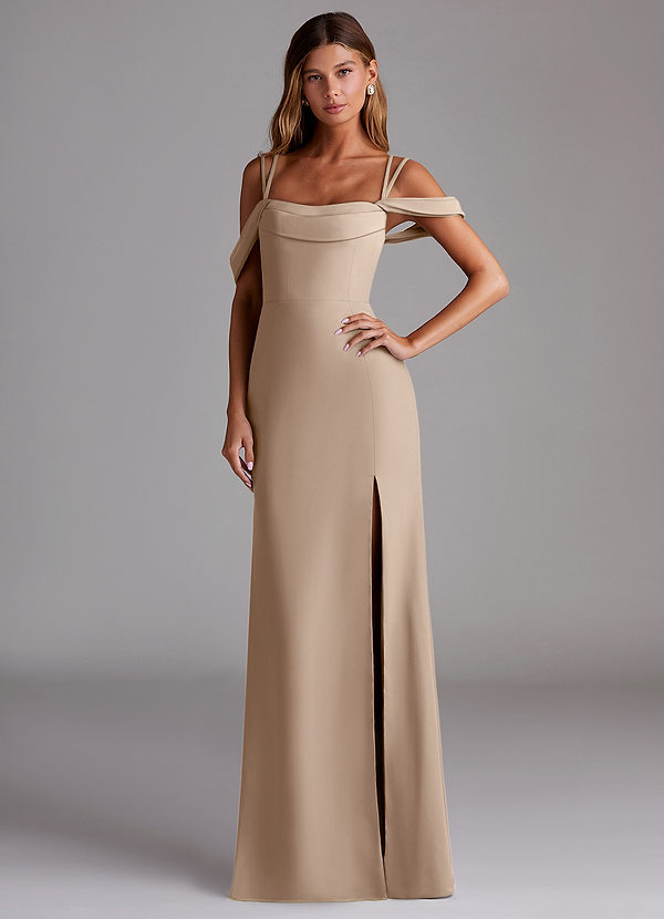 Azazie Callan Bruidsmeisjes Jurken Converteerbaar Jurk van Chiffon met Zeemeermin Geplooid Taupe image1