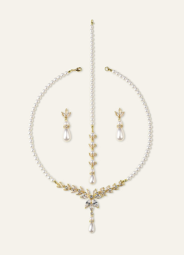 front Pearl Bridal Jewelry Set – Necklace, Backdrop & Earrings