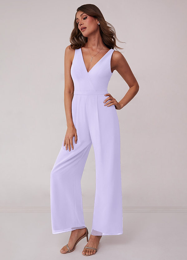 Barbie ♥ Azazie Bridesmaid Dresses Shirred V-neck Chiffon Jumpsuit image1