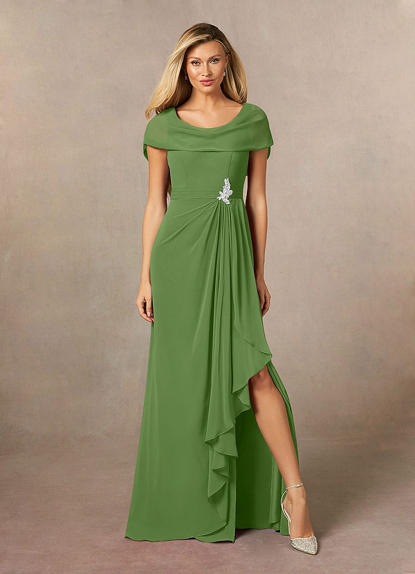 Azazie Mary Vestidos de Madre de la Novia Vestido de Albahaca de Gasa de Corte en A con Corte Lateral image1