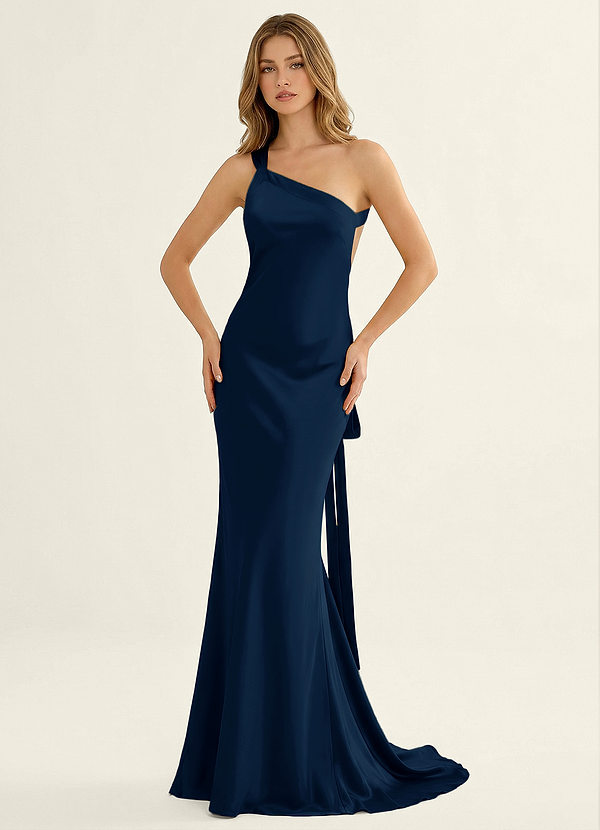 Persephone Navy Satin Prom Dress image1