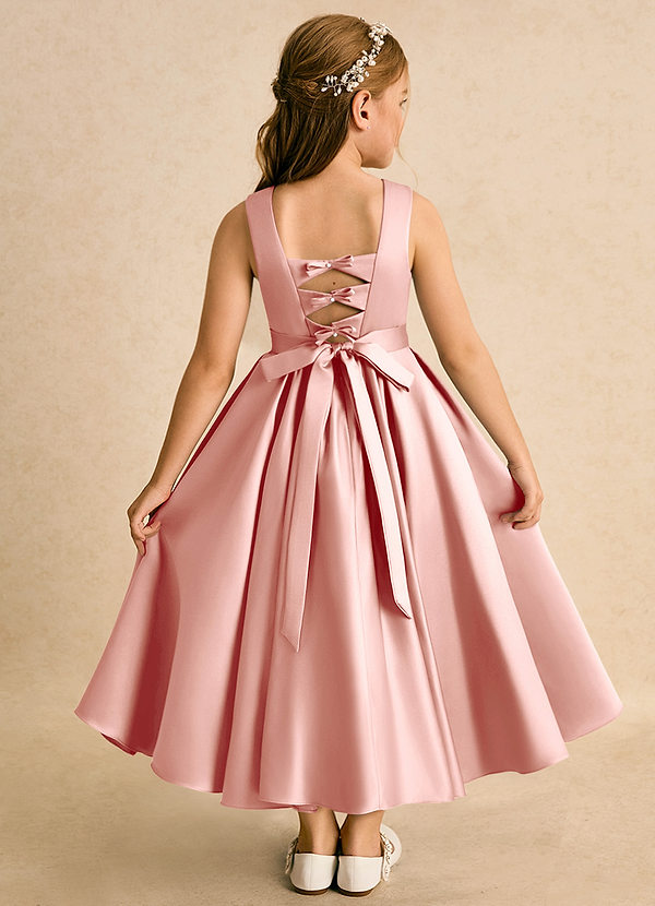 Azazie Junebuj Vestidos de Niña de Flores Vestido de Rosetón de Satin Mate de Princesa con Plisado image1