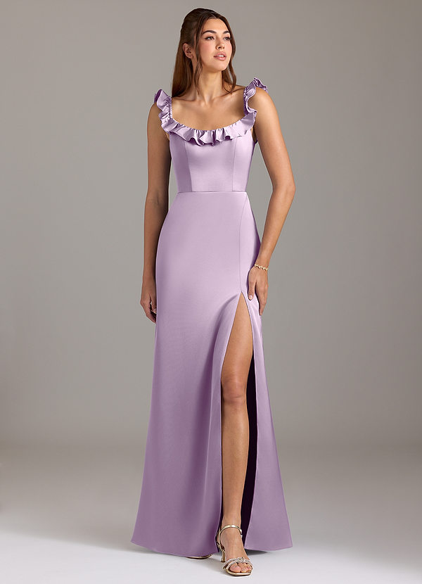 Azazie Callie Abiti da Damigella Abito Convertibile A-Line in Raso Elasticizzato Increspato Lilla Glassato image1