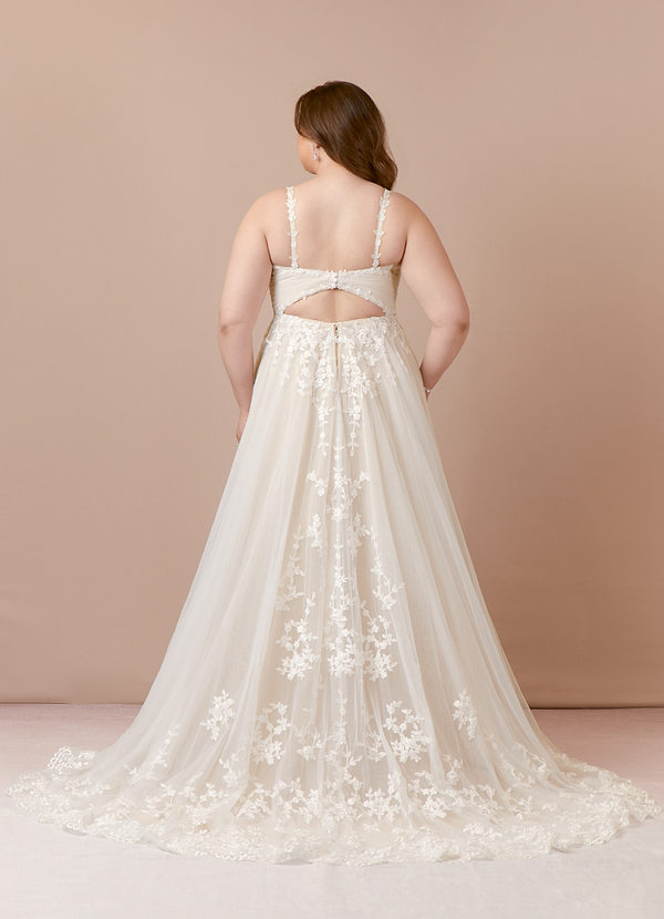 Azazie Devi Wedding Dresses A-Line Lace Tulle Chapel Train Dress image2