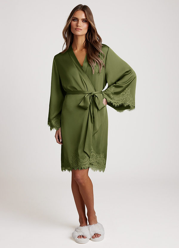 front Olive Signature Lace Satin Robes