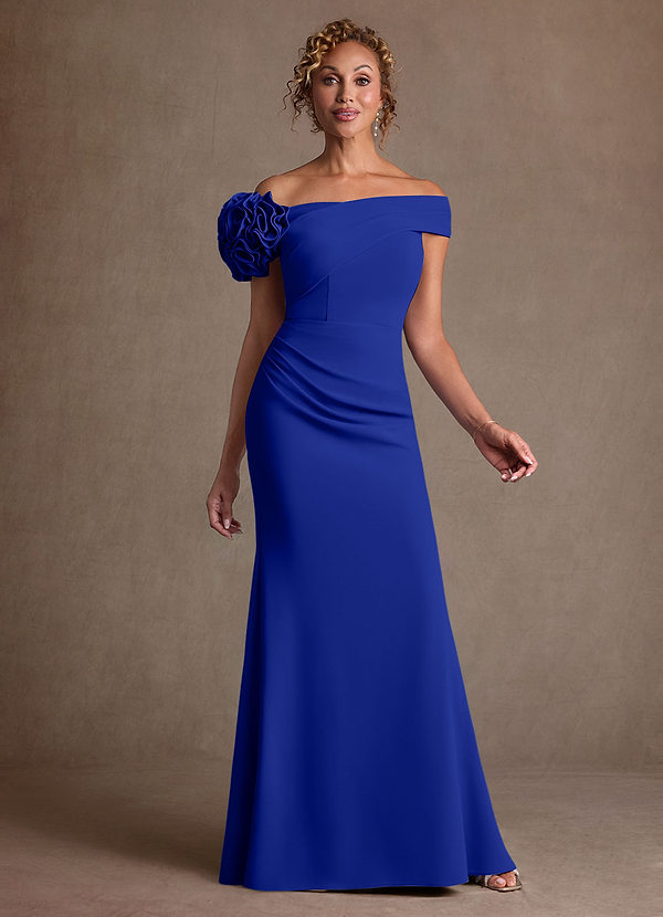 Azazie Gwynne Vestidos de Madre de la Novia Vestido de Azul Real de Crepé elástico de Corte Sirena con Vestidos sin tirantes image1