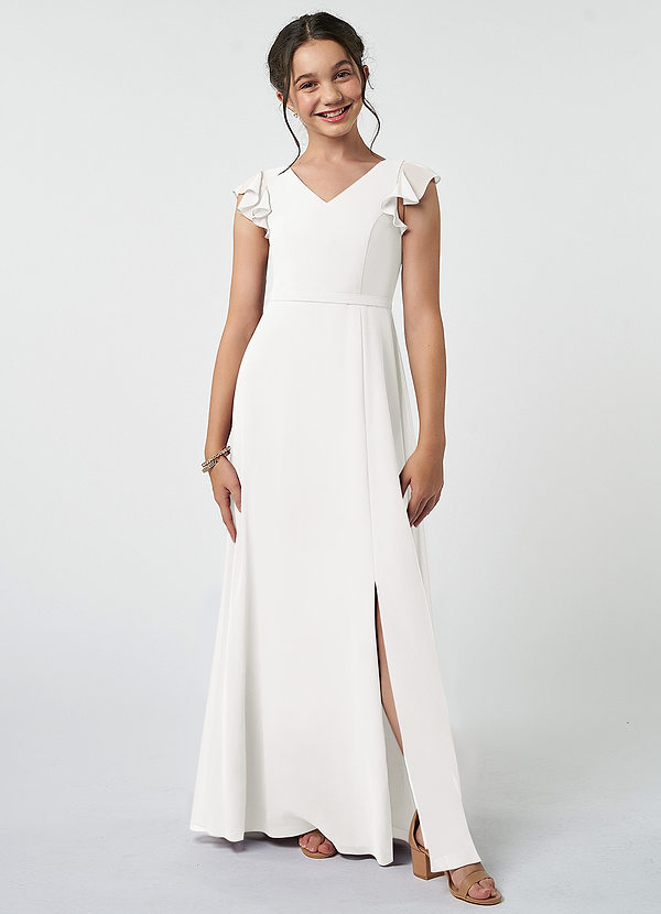 Azazie Claudine Junior White A-Line Pleated Chiffon Dress image1