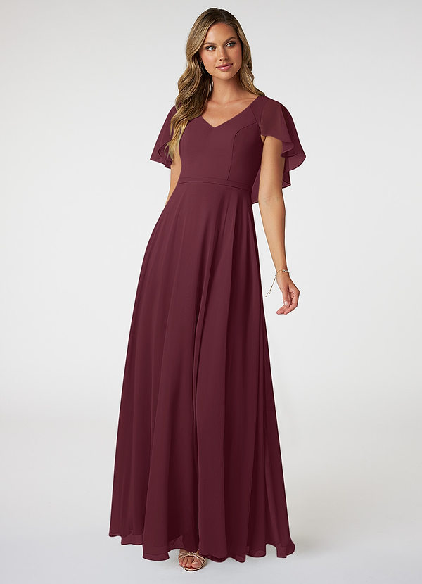 Azazie Jamie Bridesmaid Dresses Cabernet A-Line Chiffon Dress image1