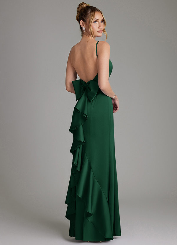 Azazie Zherra Bruidsmeisjes Jurken Jurk van Stretch Satijn met Zeemeermin Boog Donkergroen image1