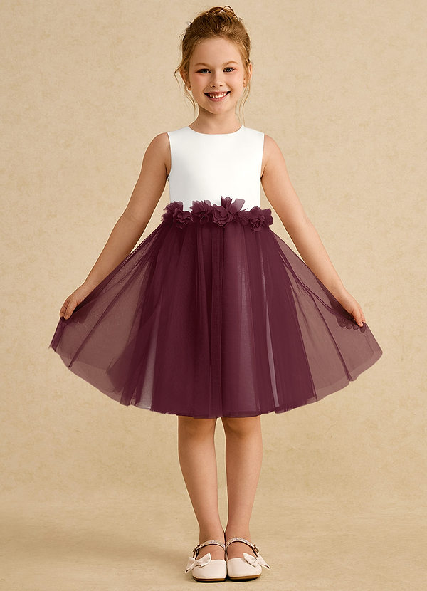 Azazie Louisa Abiti da Ragazza di Fiori Abito A-Line in Tulle Senza Maniche Avorio Cabernet image1