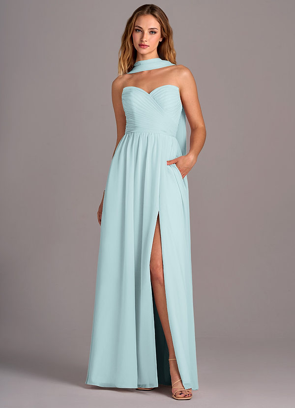 Azazie Joni Brautjungfernkleider Wandelbar A-Linie Schulterfrei Chiffon Kleid Nebel image1