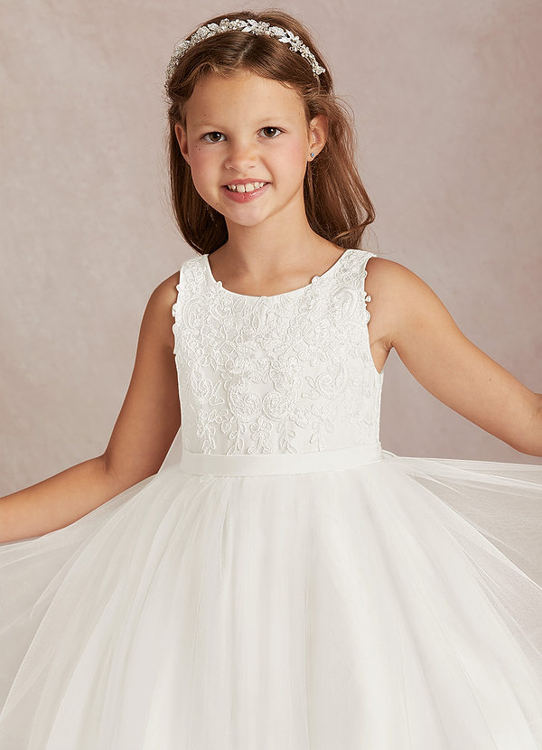Azazie Calla Flower Girl Dresses Ivory Ball-Gown Lace Tulle Dress image1